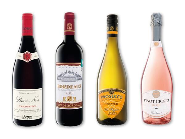 Bordeax, Bonot Pére & Fils Pinot Noir, Prosecco Treviso eller Pinot Grigio rosé