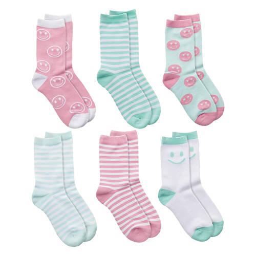 6 Pack Children's Crew Socks - Pink, Medium