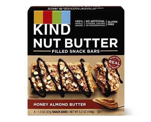 KIND 
 Nut Butter Filled Bars Chococolate Peanut Butter or Honey Almond Butter