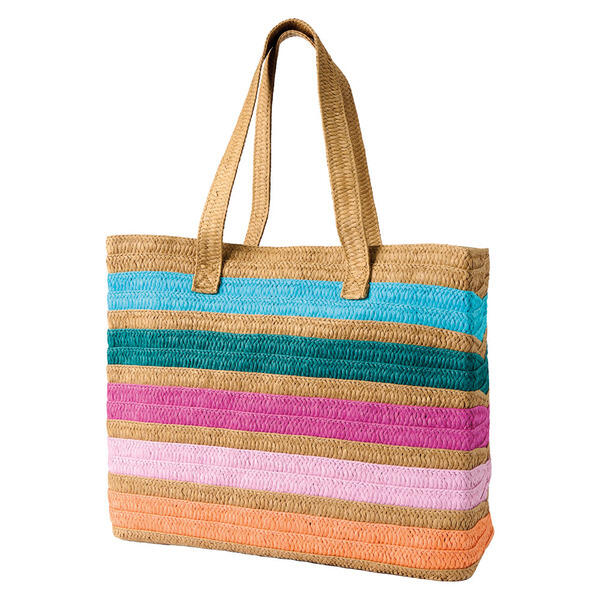 LS LIVE IN STYLE Multi Color Stripe Novelty Straw Tote