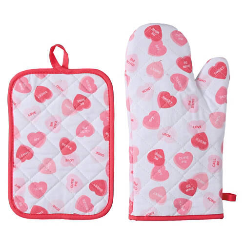 Oven Mitt & Potholder Set - Hearts
