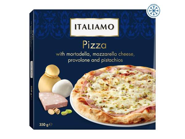 Pizza with Mortadella, Mozzarella, Provolone & Pistachios
