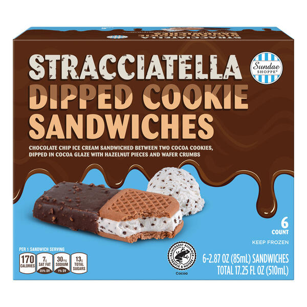 Sundae Shoppe Stracciatella Dipped Cookie Sandwiches - 6 Count