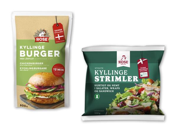 ROSE Kyllingeburger eller færdigstegte kyllingestrimler