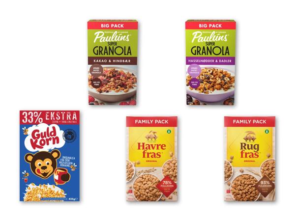 ORKLA/PAULUNS Guldkorn, havrefras, rugfras eller granola