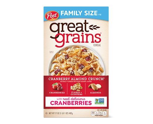 Post 
 Great Grains Raisin, Date & Pecan or Cranberry Almond