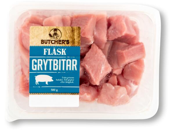 Färska fläskgrytbitar