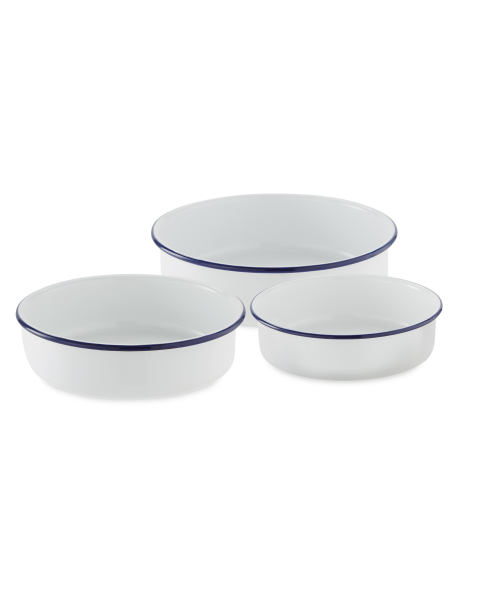 3 Pack Small Round Blue Trim Dishes