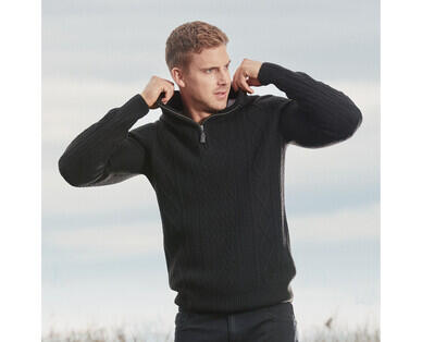 Men's Wool Blend Jumper - Black 1/4 Zip or Grey Crew Neck