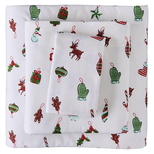 Twin Size Flannel Sheet Set - Holiday Toss