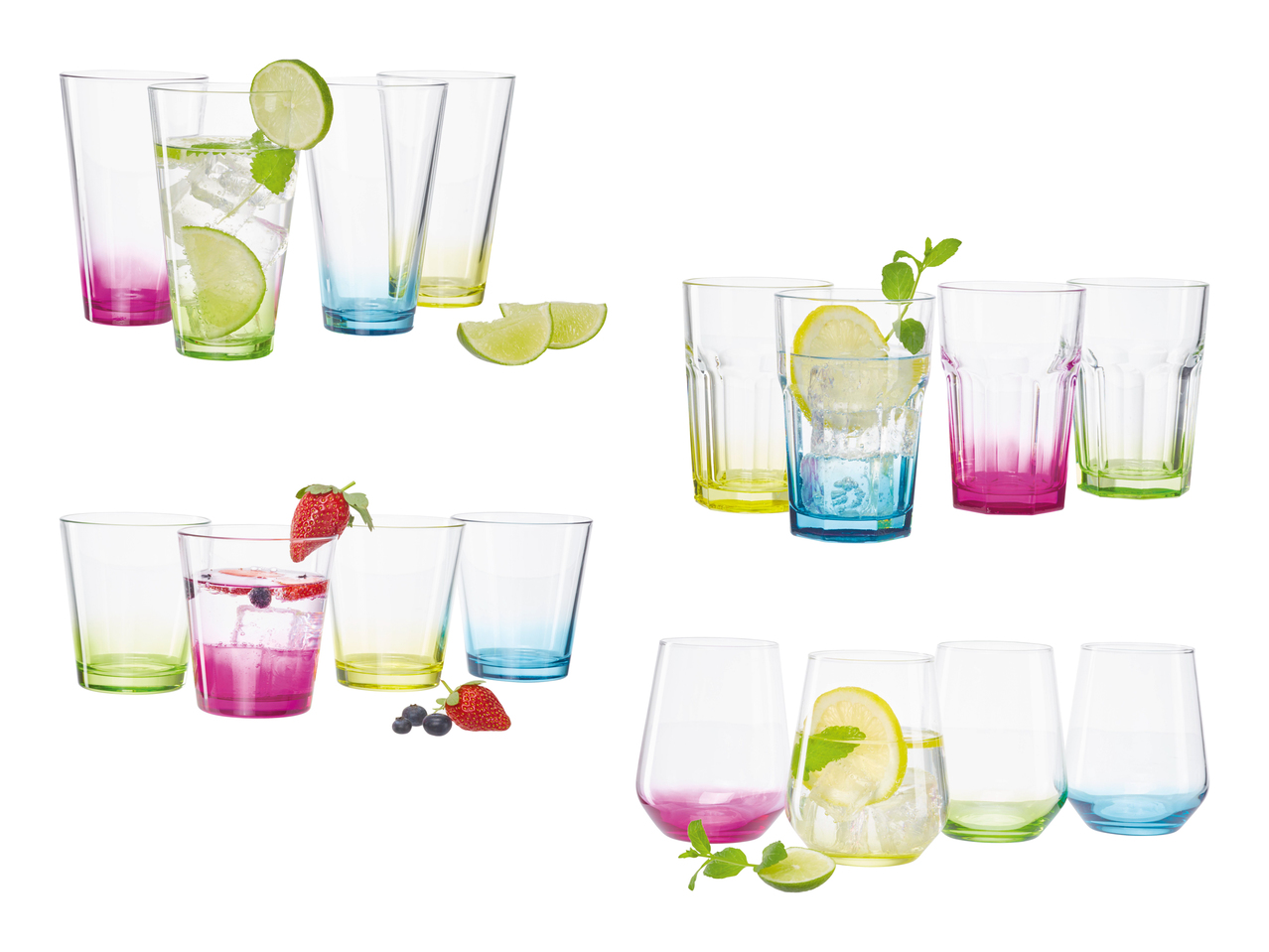Selezione di bicchieri colorati, 4 pezzi