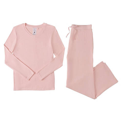 Ladies Pointelle Pajama Set - Pink, L