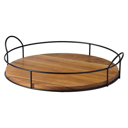 Acacia Wood Black Wire Tray