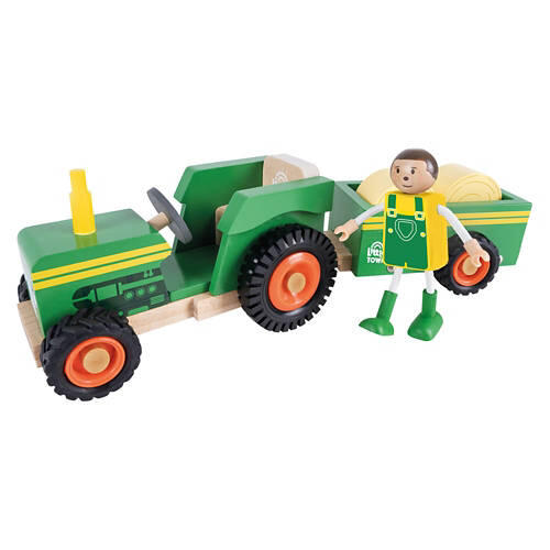 Kids Wooden Vehicle Play Set - Tractor and Trailer