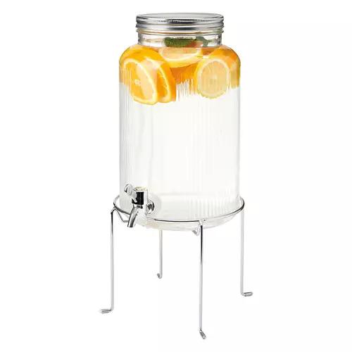 Glass Beverage Dispenser with Metal Stand - Silver