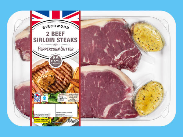 2 British Beef Sirloin Steaks with Peppercorn Butter