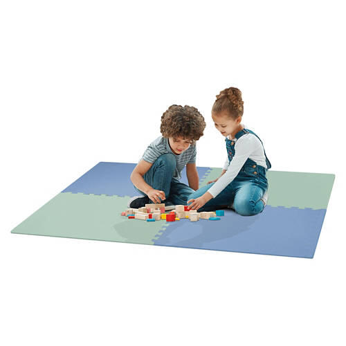 4 Pack Interlocking Floor Mats, Green/Blue Checkerboard