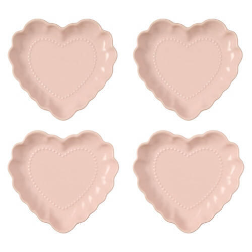 4 Pack Heart Shaped Plates, Pink