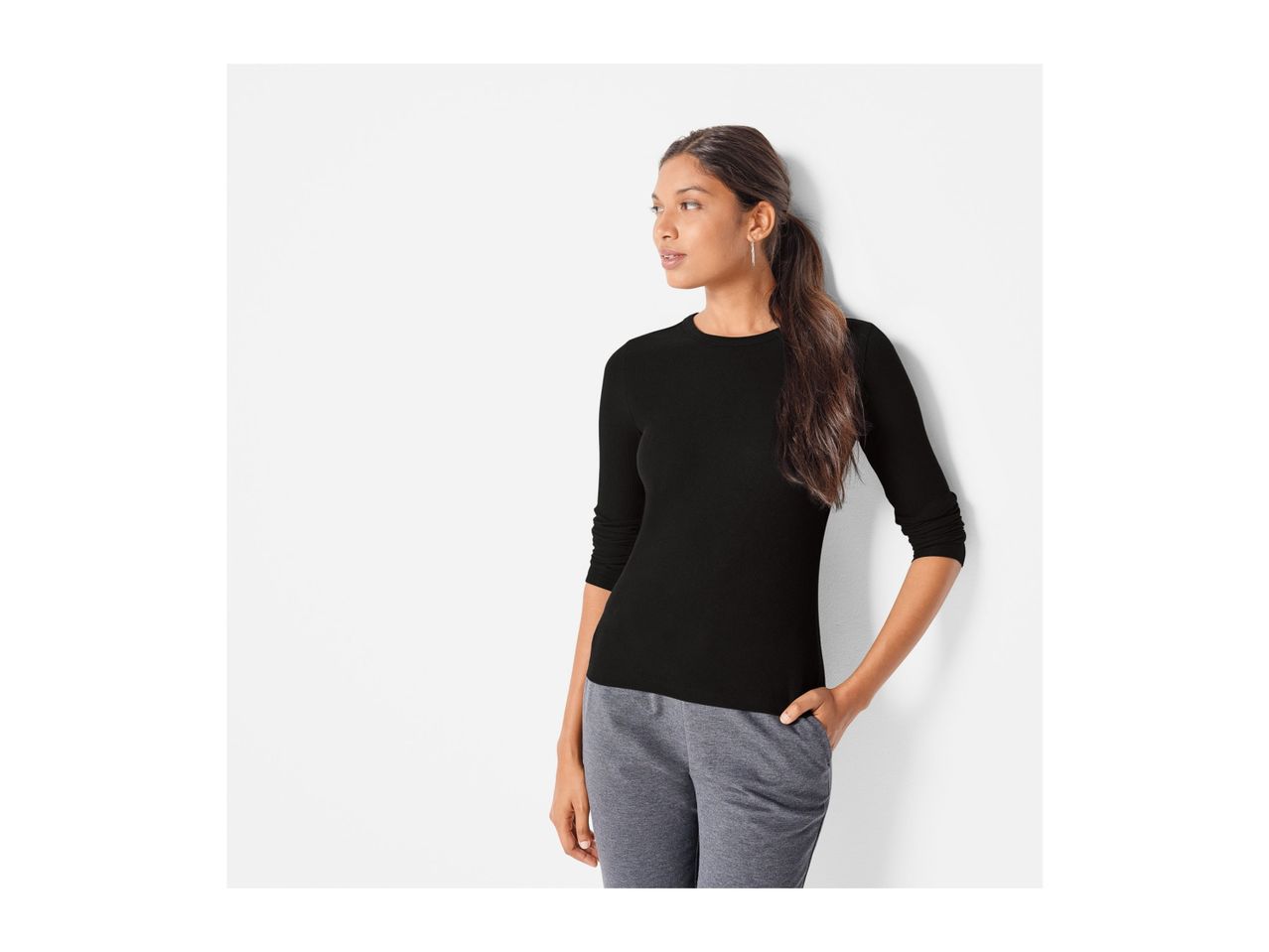 Esmara Ladies' Long-Sleeve Ribbed Top - Black