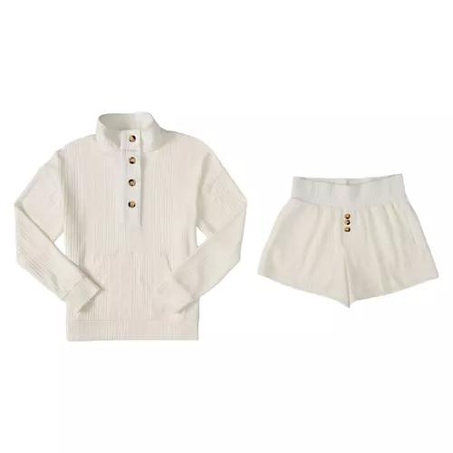 Ladies Relaxed Rib Lounge Set - Cream, XL