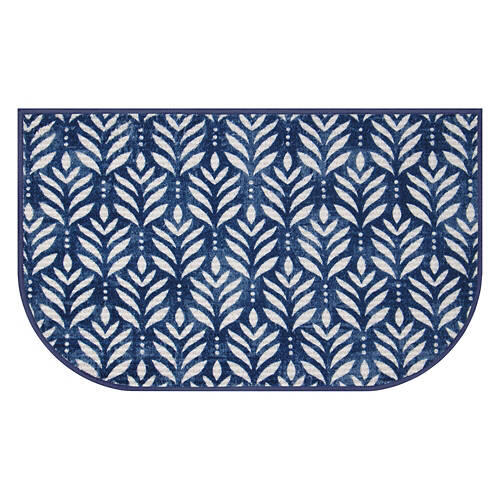 19.5" x 34" Bevington Kitchen Rug - Leaf Stamp Navy