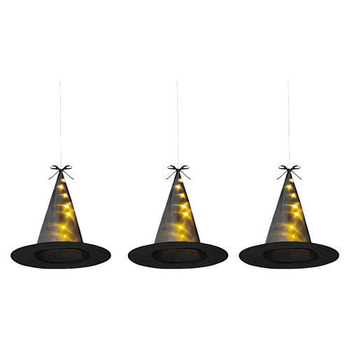 3 Pack LED Floating Witch Hats, Black