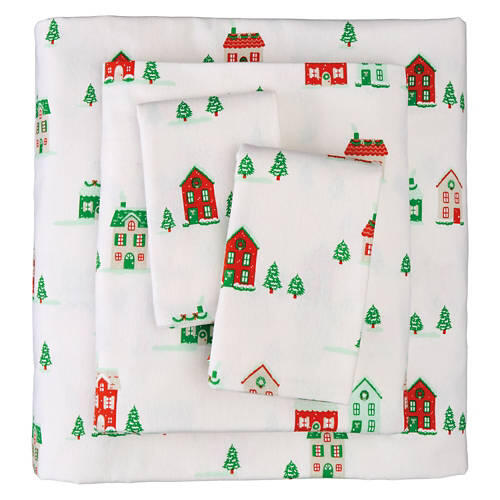 Queen Size Flannel Sheet Set - Village