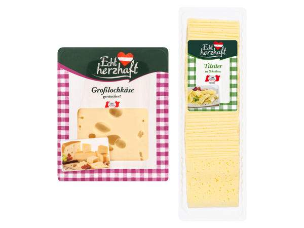 ECHT HERZHAFT Großlochkäse am Stück oder Tilsiter in Scheiben
