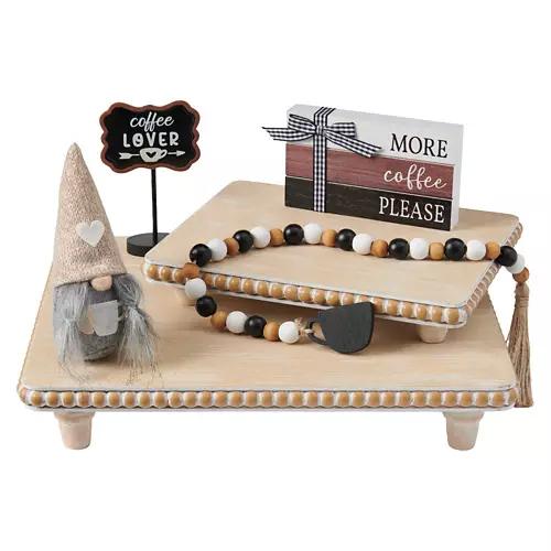Rectangle Shaped Tiered Trays, Natural