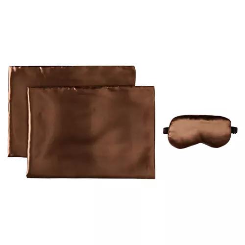2 Pack Pillowcases & Eye Mask, Brown