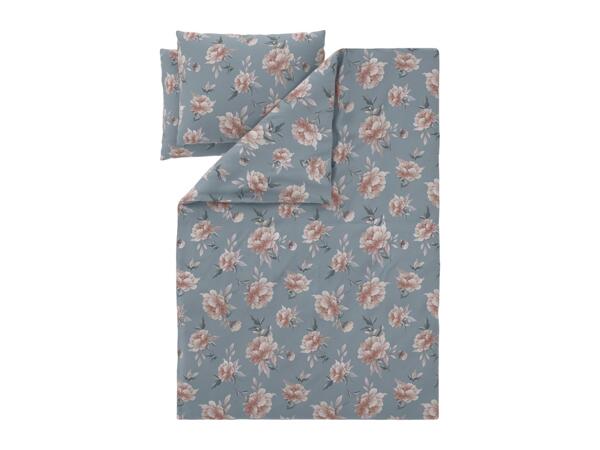 Grey Renforcé Duvet Cover Set With Floral Pattern - King