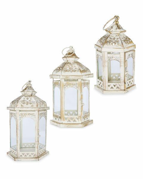 Cream & Gold Metal Lantern 3 Pack