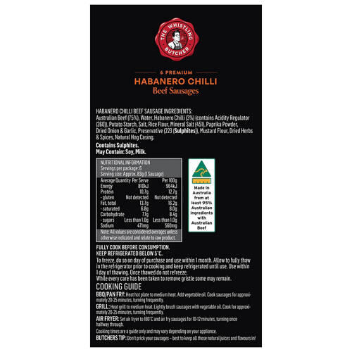 Habanero Chilli Beef Sausages 500g