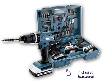 Trapano avvitatore a percussione a batteria da 18 V HP457DWE10 in valigetta con accessoriMAKITA