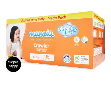 Mamia Mega Box Nappies Infant 128pk/ Crawler 120pk