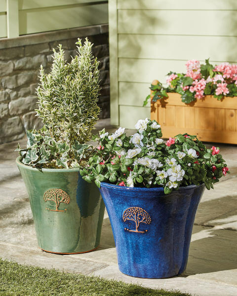 Blue Glazed Flared Stamford Planter