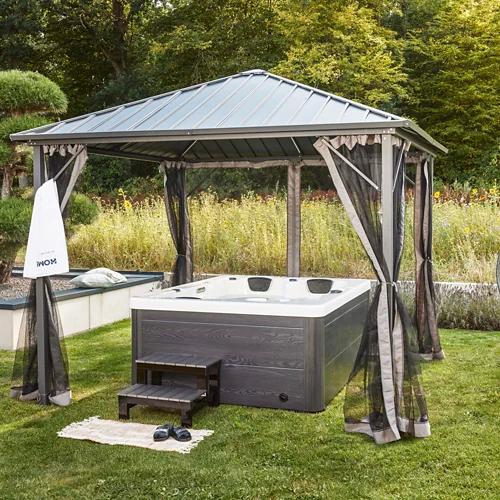 HOME DELUXE White Marble Outdoor Whirlpool inkl. Treppe und Thermoabdeckung