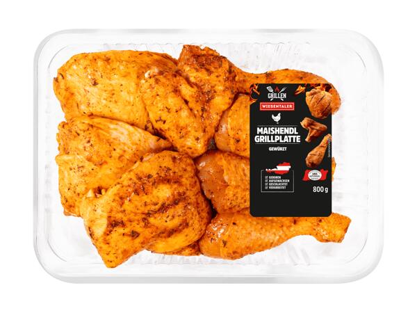 Frische Maishendl Grillplatte gewürzt