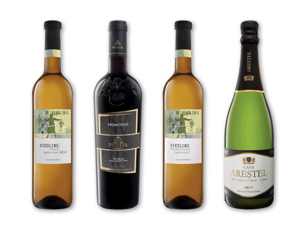 Riesling Pfalz, Rheinhessen, Cava DO Brut eller Primitivo IGP Puglia