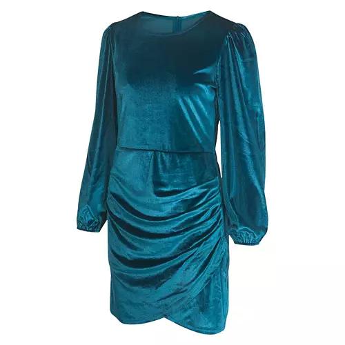 Ladies Velvet Dress - Blue, L