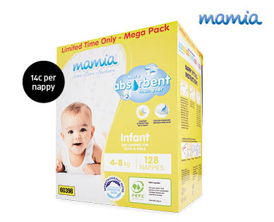 Mamia Mega Box Nappies Infant 128pk