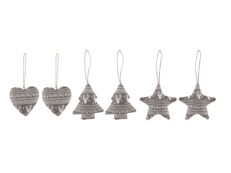 Fabric or Metal Christmas Decorations, 4 or 6 pieces