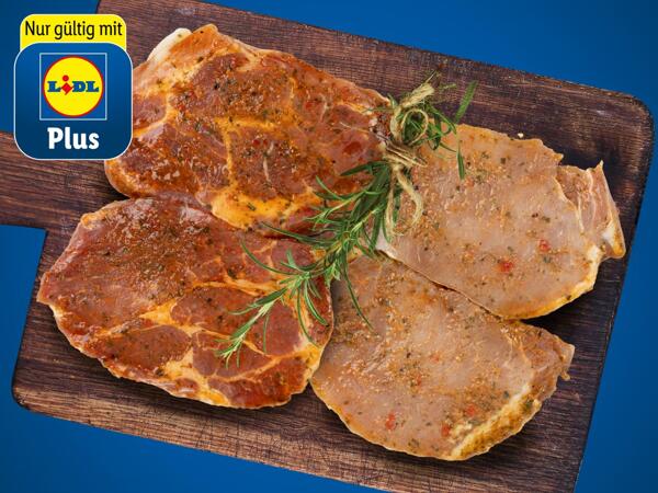 Frische Tierwohl Karree- oder Schopfsteaks mariniert