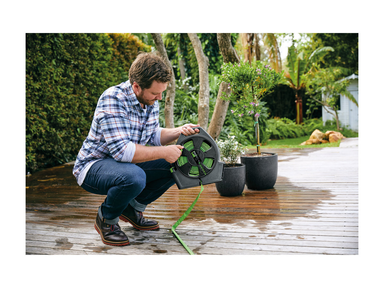 Florabest 20m Flat Hose Set with Storage Reel1