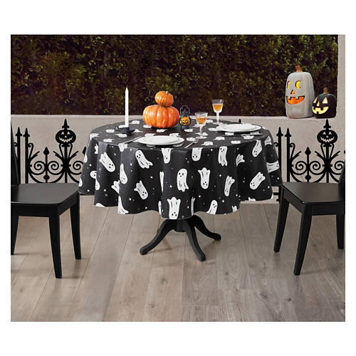70" Round Halloween Vinyl Tablecloth - Ghosts