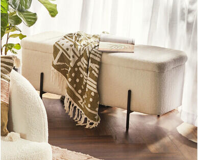 Bouclé Fabric Storage Ottoman
