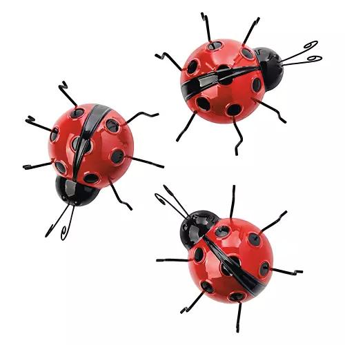 3 Pack Ladybug Shaped Metal Wall Art