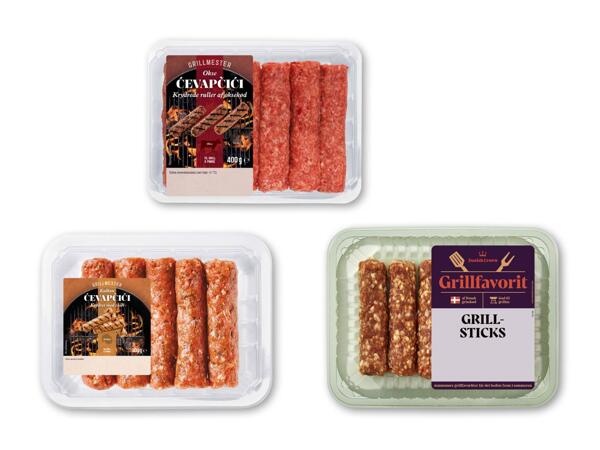 Kalkun-, oksecevapcici eller grillsticks af gris