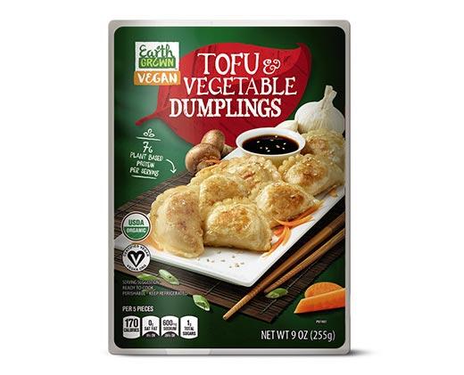 Earth Grown 
 Vegan Dumplings Tofu Vegetable or Thai Basil