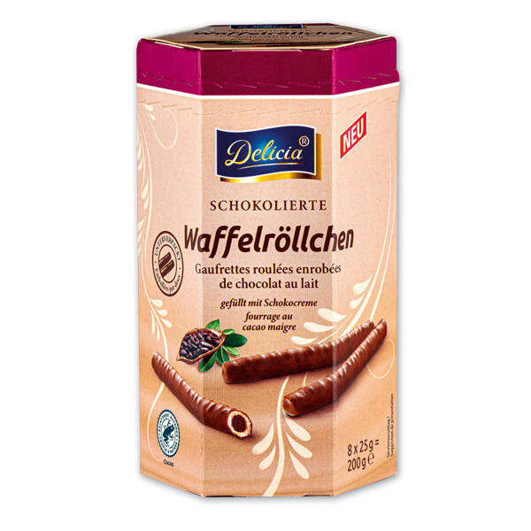 Schokolierte Waffelröllchen
